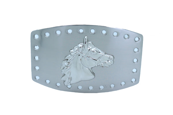 Brand New Style Men Women Western Fashion Belt Buckle Silver Metal Rodeo Horse Big Size Square Holes