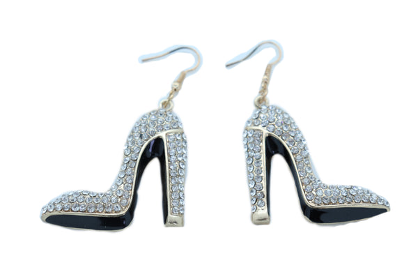 Brand New Women Earrings Set Gold Metal Fancy Fashion Pump Shoes Earrings Bling Sexy Party Look