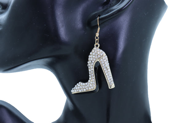 Brand New Women Earrings Set Gold Metal Fancy Fashion Pump Shoes Earrings Bling Sexy Party Look