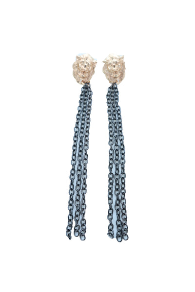 Women Hook Earrings Set Fashion Jewelry Black Metal Chain Long Tassel Gold Lion Street Wear
