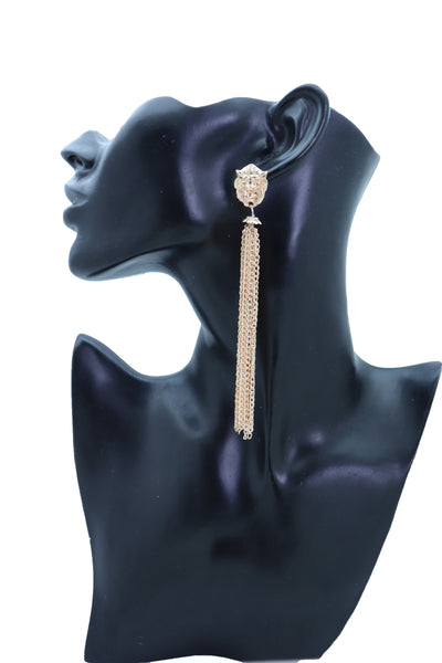 Brand New Women Earrings Set Fashion Jewelry Gold Metal Chain Long Tassel Lion Charm Sexy Fringes