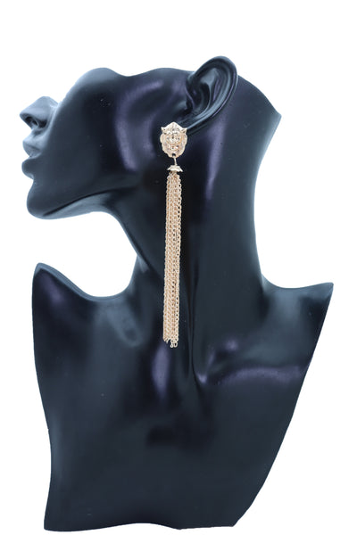 Brand New Women Earrings Set Fashion Jewelry Gold Metal Chain Long Tassel Lion Charm Sexy Fringes