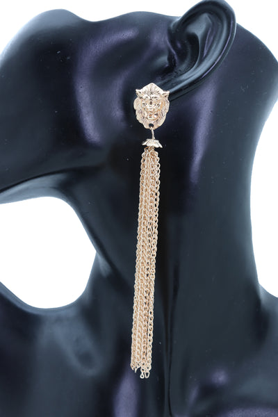 Brand New Women Earrings Set Fashion Jewelry Gold Metal Chain Long Tassel Lion Charm Sexy Fringes