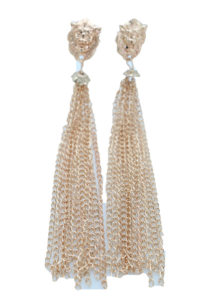 Brand New Women Earrings Set Fashion Jewelry Gold Metal Chain Long Tassel Lion Charm Sexy Fringes