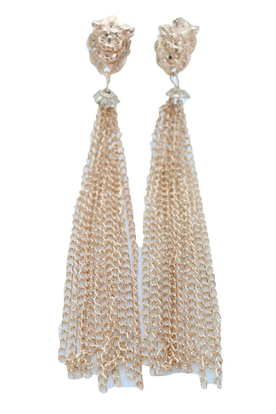 Brand New Women Earrings Set Fashion Jewelry Gold Metal Chain Long Tassel Lion Charm Sexy Fringes