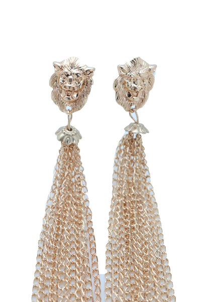 Brand New Women Earrings Set Fashion Jewelry Gold Metal Chain Long Tassel Lion Charm Sexy Fringes