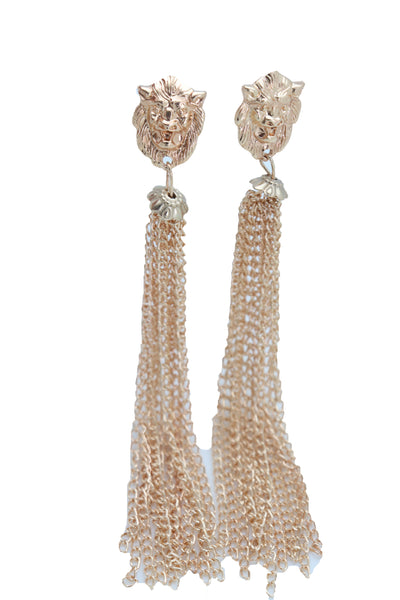 Brand New Women Earrings Set Fashion Jewelry Gold Metal Chain Long Tassel Lion Charm Sexy Fringes