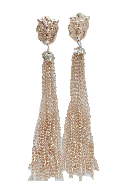 Brand New Women Earrings Set Fashion Jewelry Gold Metal Chain Long Tassel Lion Charm Sexy Fringes