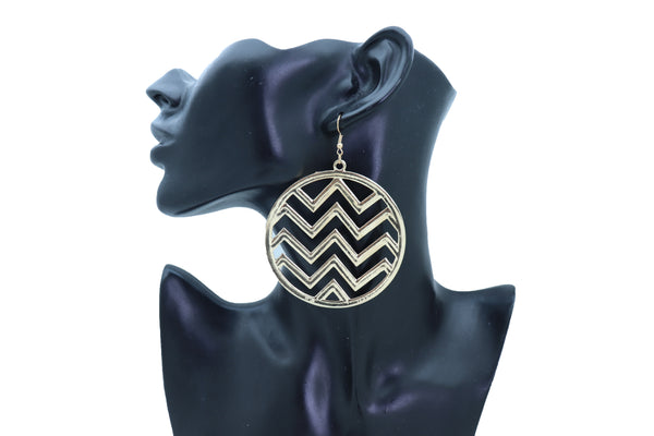 Brand New Women Geometric Round Earrings Set Fashion Gold Color Metal Chevron Hoop Jewelry