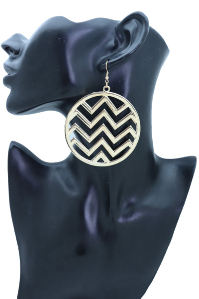 Women Geometric Round Earrings Set Fashion Gold Color Metal Chevron Hoop Jewelry