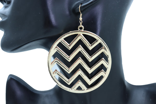 Women Geometric Round Earrings Set Fashion Gold Color Metal Chevron Hoop Jewelry