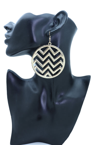 Brand New Women Geometric Round Earrings Set Fashion Gold Color Metal Chevron Hoop Jewelry