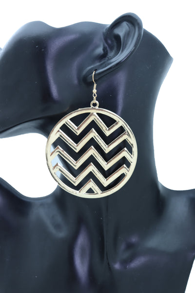 Women Geometric Round Earrings Set Fashion Gold Color Metal Chevron Hoop Jewelry