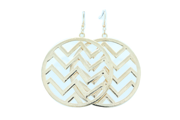 Women Geometric Round Earrings Set Fashion Gold Color Metal Chevron Hoop Jewelry