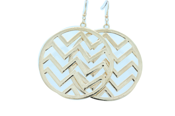 Brand New Women Geometric Round Earrings Set Fashion Gold Color Metal Chevron Hoop Jewelry
