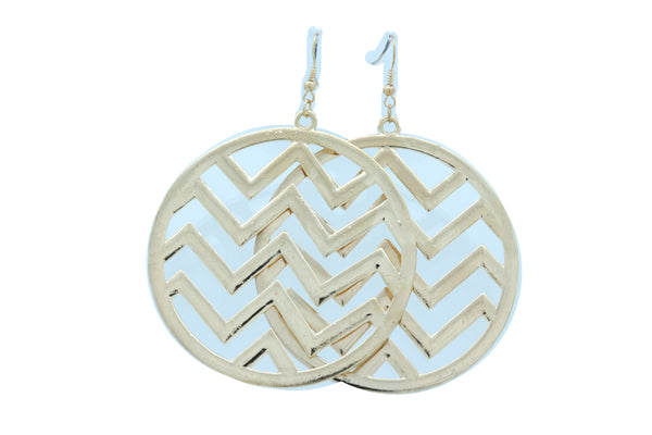 Women Geometric Round Earrings Set Fashion Gold Color Metal Chevron Hoop Jewelry
