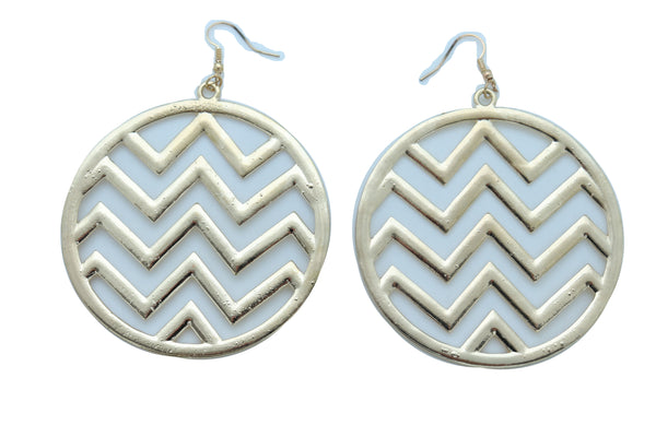 Women Geometric Round Earrings Set Fashion Gold Color Metal Chevron Hoop Jewelry