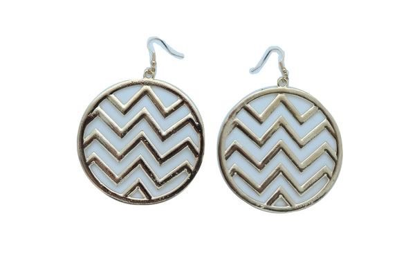 Women Geometric Round Earrings Set Fashion Gold Color Metal Chevron Hoop Jewelry