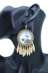 Women Earrings Set Hook Gold Shiny Sun Flower Charm Bling Style