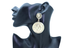 Earrings Set Trendy Gold Metal Big Coin Money Medallion