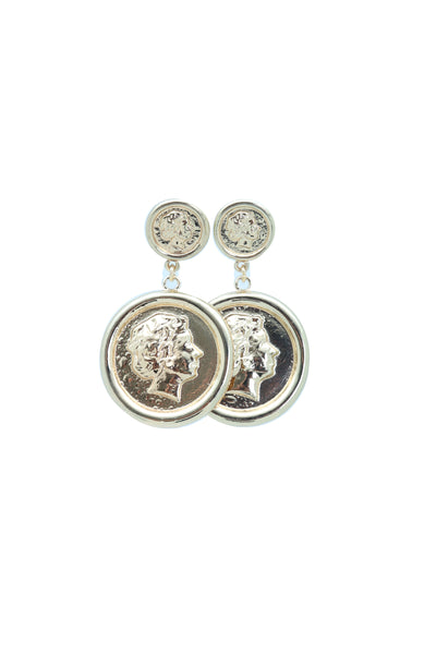Women Earrings Set Trendy Fashion Jewelry Gold Metal Big Coin Money Medallion Bling Style