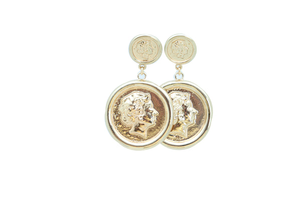 Women Earrings Set Trendy Fashion Jewelry Gold Metal Big Coin Money Medallion Bling Style