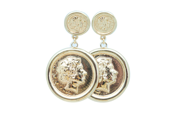 Women Earrings Set Trendy Fashion Jewelry Gold Metal Big Coin Money Medallion Bling Style