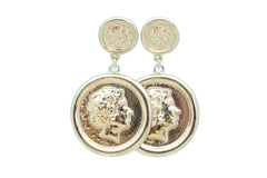 Women Earrings Set Trendy Gold Metal Big Coin Money Medallion Bling Style