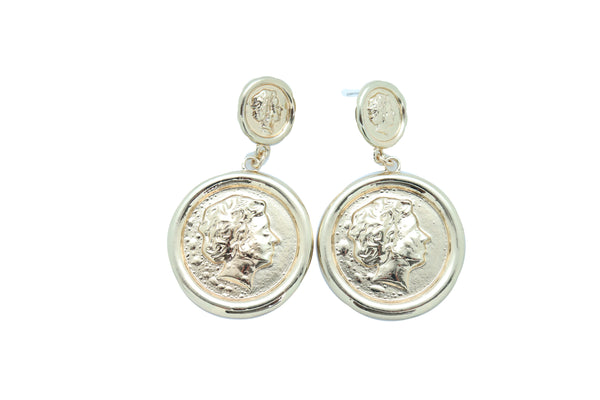 Women Earrings Set Trendy Fashion Jewelry Gold Metal Big Coin Money Medallion Bling Style