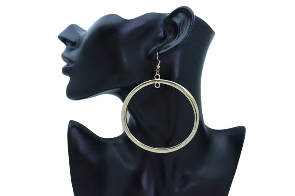 Brand New Women Fashion Jewelry Big Earrings Set Gold Color Thick Bold Bulky Hoops Bling Stylish Look