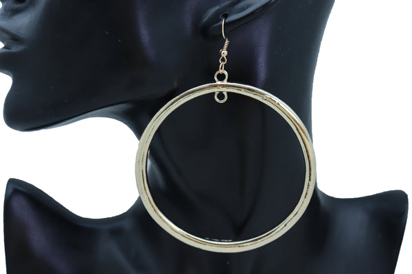 Brand New Women Fashion Jewelry Big Earrings Set Gold Color Thick Bold Bulky Hoops Bling Stylish Look