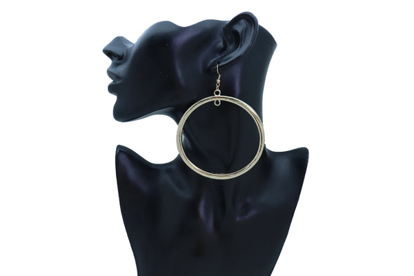 Brand New Women Fashion Jewelry Big Earrings Set Gold Color Thick Bold Bulky Hoops Bling Stylish Look