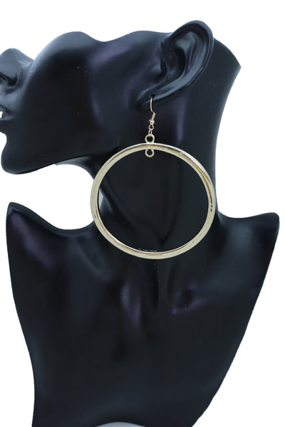 Brand New Women Fashion Jewelry Big Earrings Set Gold Color Thick Bold Bulky Hoops Bling Stylish Look