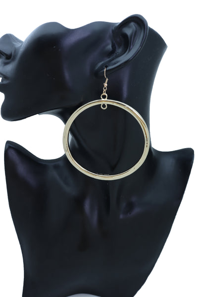 Brand New Women Fashion Jewelry Big Earrings Set Gold Color Thick Bold Bulky Hoops Bling