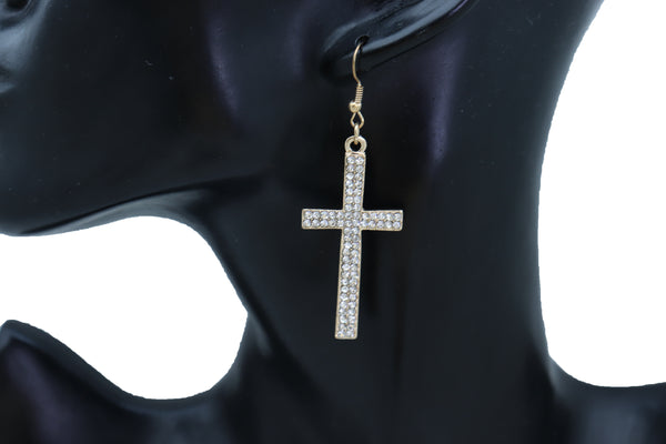 Brand New Women Earrings Set Fashion Jewelry Gold Metal Silver Bling Thick Cross Weekend