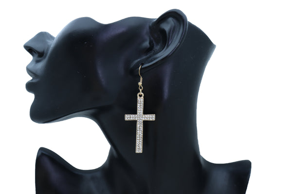 Brand New Women Earrings Set Fashion Jewelry Gold Metal Silver Bling Thick Cross Weekend
