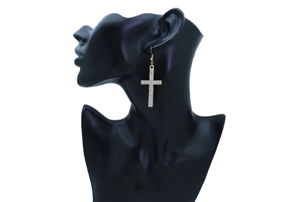 Brand New Women Earrings Set Fashion Jewelry Gold Metal Silver Bling Thick Cross Weekend