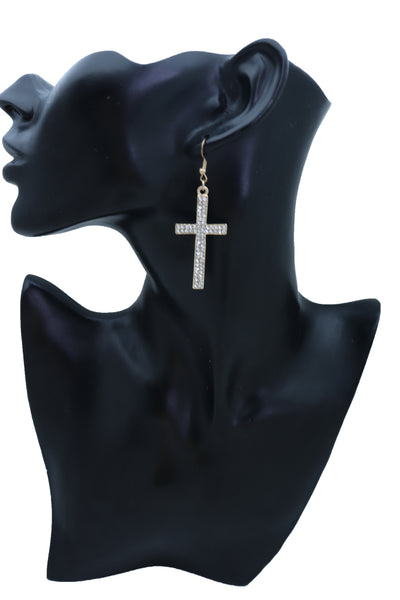 Brand New Women Earrings Set Fashion Jewelry Gold Metal Silver Bling Thick Cross Weekend