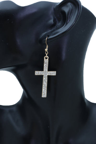 Brand New Women Earrings Set Fashion Jewelry Gold Metal Silver Bling Thick Cross Weekend