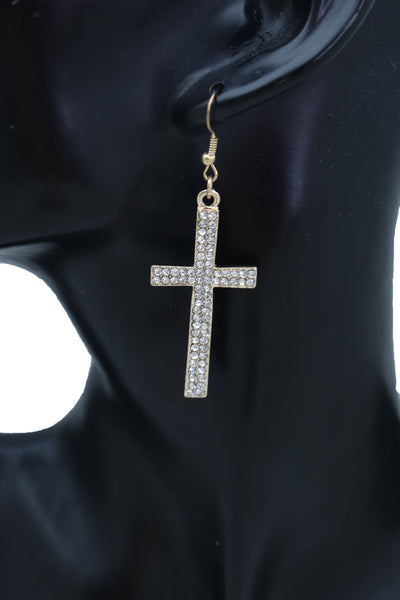 Brand New Women Earrings Set Fashion Jewelry Gold Metal Silver Bling Thick Cross Weekend