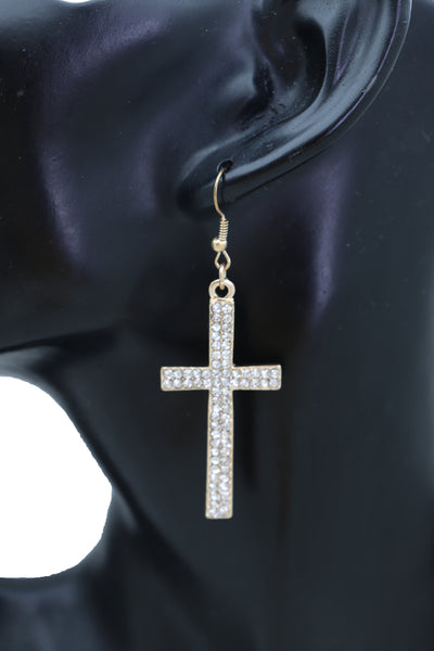 Brand New Women Earrings Set Fashion Jewelry Gold Metal Silver Bling Thick Cross Weekend