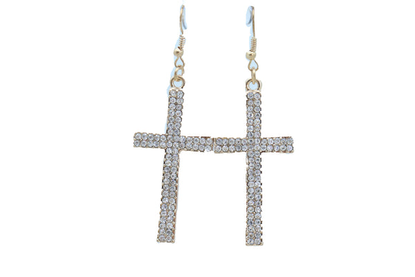 Brand New Women Earrings Set Fashion Jewelry Gold Metal Silver Bling Thick Cross Weekend