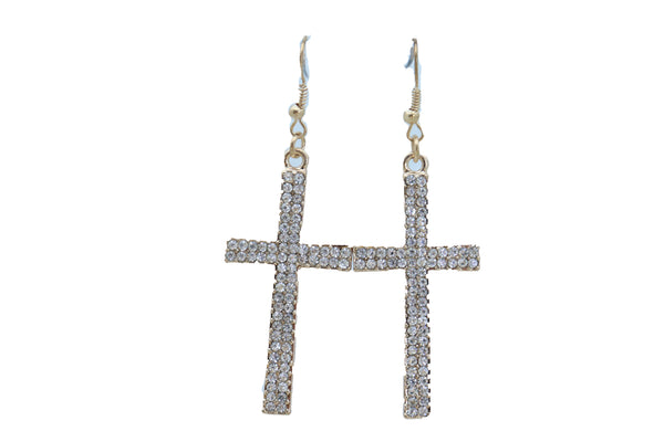 Brand New Women Earrings Set Fashion Jewelry Gold Metal Silver Bling Thick Cross Weekend