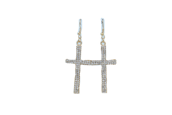 Brand New Women Earrings Set Fashion Jewelry Gold Metal Silver Bling Thick Cross Weekend