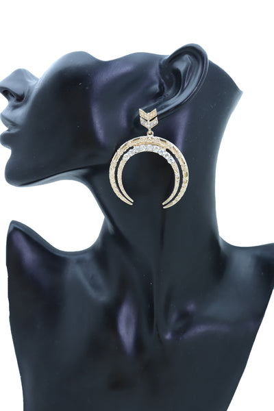 Brand New Women Gold Metal Earrings Set Fashion Dangle Bling Crescent Moon Arrow Urban Style