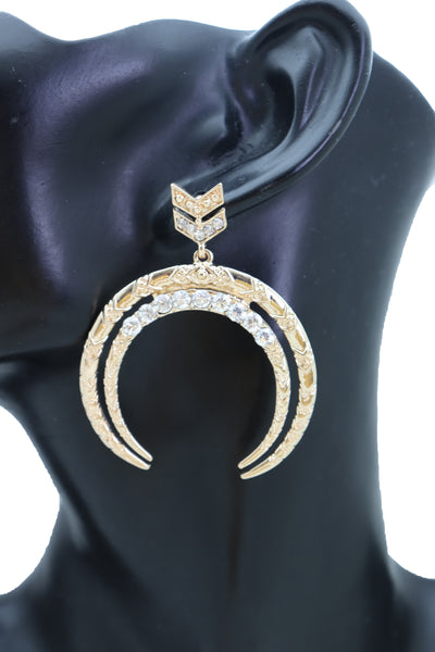Brand New Women Gold Metal Earrings Set Fashion Dangle Bling Crescent Moon Arrow Urban Style
