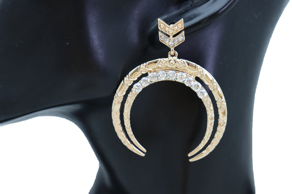 Brand New Women Gold Metal Earrings Set Fashion Dangle Bling Crescent Moon Arrow Urban Style
