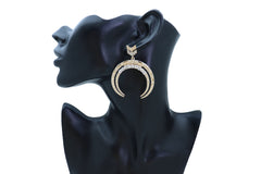 Gold Metal Earrings Set Fashion Dangle Bling Crescent Moon Arrow Urban Style