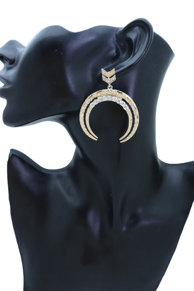 Brand New Women Gold Metal Earrings Set Fashion Dangle Bling Crescent Moon Arrow Urban Style