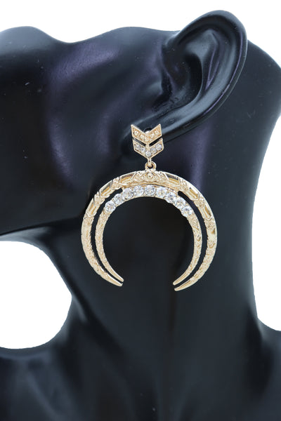 Brand New Women Gold Metal Earrings Set Fashion Dangle Bling Crescent Moon Arrow Urban Style